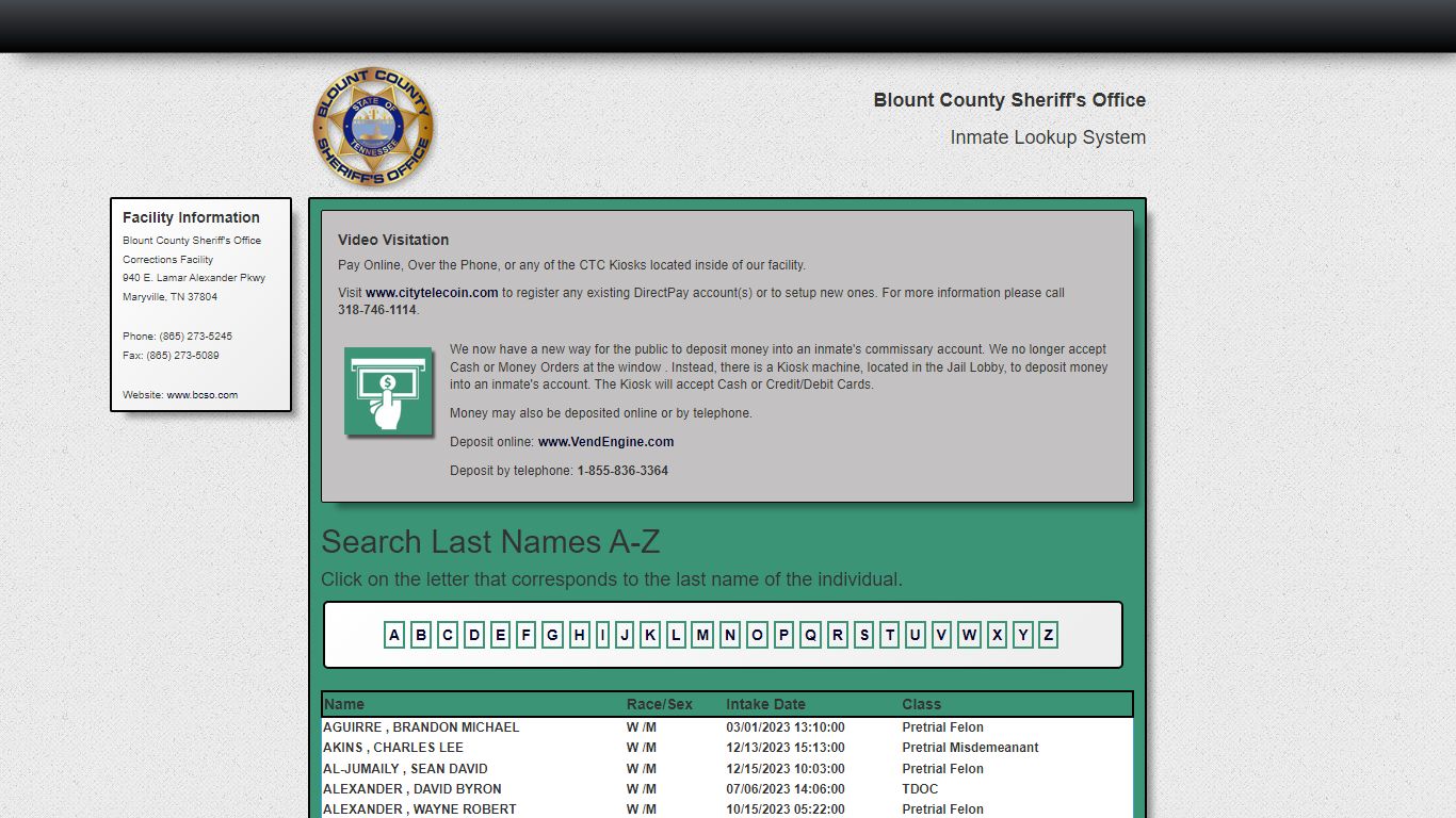 Search A-Z - Currently Booked - bcso.com